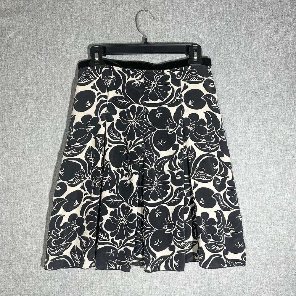 Anna Sui Pleated Black & White Floral Skirt Size 4 Women's Vintage